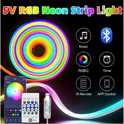 Стрічка світлодіодна неонова RGB Led Lamp гнучка 10 м, Bluetooth-керування, USB живлення - мініатюра 2