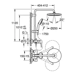 Душова система Grohe QuickFix Vitalio Start System 250 26679001, Хром - мініатюра 2