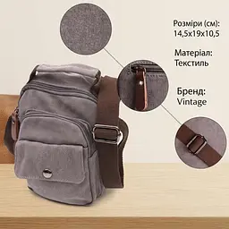 Невелика чоловіча сумка із щільного текстилю Vintage 22217 сірий - мініатюра 3