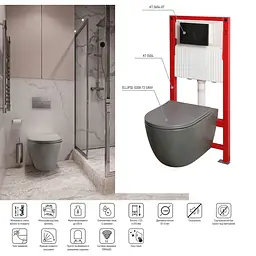 Комплект: Унітаз Mixxus Premium Ellipse-SET-2101 Gray система змиву Tornado 3.0+ Інсталяція Koer KT-0404 + панель KT-0604-07 gun gray MP6668, Графіт - мініатюра 9