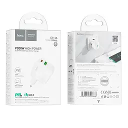 Мережевий зарядний пристрій Hoco C111A Lucky dual-port PD30W + QC3.0 charger ( EU ) Білий - мініатюра 3