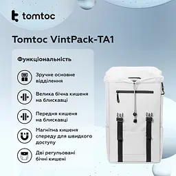 Рюкзак Tomtoc VintPack-TA1 22L Laptop Backpack Light gray 15.6 Inch/22L (TA1M1G1) (TA1M1G1) - мініатюра 10
