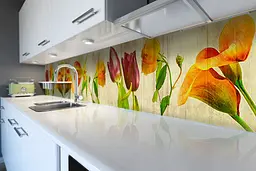 Вініловий кухонний фартух Вінтажні Тюльпани для кухні наклейка Квіти Жовтий 60х250 см Happy Pocket Z180416 - мініатюра 6