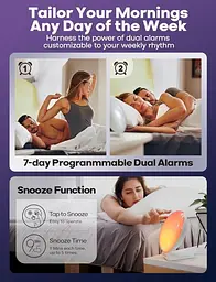 Будильник inga Sunrise з подвійною бездротовою зарядкою для iPhone, Apple Watch, AirPods, функцією створення білого шуму для сну - мініатюра 6