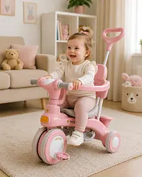 Рожевий Триколісний велосипед Baby Carriage 588 / Велосипед з з батьківською ручкою та кошиком / Велосипед-коляска - мініатюра 2