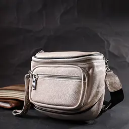 Молодіжна сумка з декором у вигляді кнопок з натуральної шкіри Vintage 22389 біла - мініатюра 8