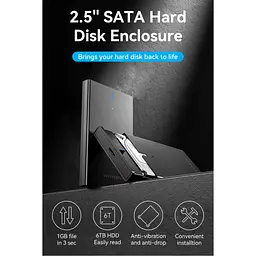 Кишеня зовнішня Vention 2.5" HDD/SSD USB 3.0 Micro-B Black (KPAB0) - мініатюра 2