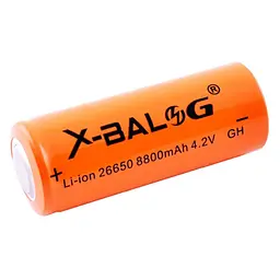 Акумулятор 26650 X-BALOG Li-Ion 4.2 V 8800 mAh Жовтогарячий, акумуляторна батарея 26650 для прожектора - мініатюра 3