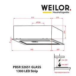 Витяжка повновбудована WEILOR PBSR 52651 GLASS BL 1300 LED Strip - мініатюра 14