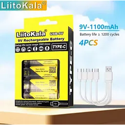 Набір акумуляторів LiitoKala Lii-USB-9V 4 шт 1100 мА·год з USB Type-C з кабелем заряджання - мініатюра 2
