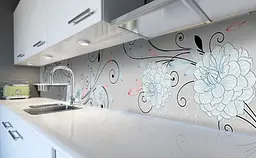 Кухонний фартух Блакитні квіти ПВХ завитки для декору 60х300 см Абстракція Сірий Happy Pocket Z184782 - мініатюра 5