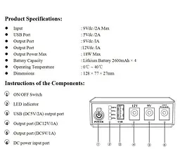 UPS ДБЖ бесперебойное питание для роутера, терминала ONU 9V/12V Voltronic DCP018W 10400mAh