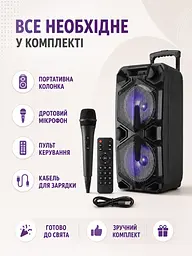 Портативна колонка валіза 2×10″ PMPO 4000 Вт з мікрофоном, пультом і LED чорна (49676161) - мініатюра 7