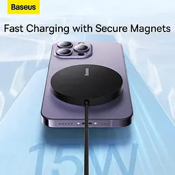 Бездротовий зарядний пристрій магнітний Baseus Simple Mini3 Magnetic 15 W чорний (CCJJ040001) - мініатюра 4