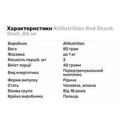 Передтренувальний комплекс Allnutrition Red Shock Shot 80 мл - мініатюра 2