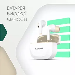 Навушники Canyon Hexagon 7 TWS ANC+ENC Wireless Charge White/Beige (CNS-TWS7WB) - мініатюра 7