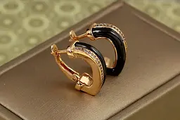 Сережки Xuping Jewelry норматив із чорною керамікою 2 см золотисті - мініатюра 4