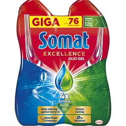 Гель для миття посуду в посудомийці Somat Exellence Duo Gel Антижир 684 мл + 684 мл (9000101819199) - мініатюра 1