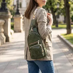 Трендова жіноча слінг сумка через плече з екошкіри Vintage 22755 зелена - мініатюра 2