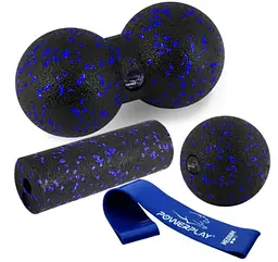 Набір для масажу та йоги PowerPlay PP_4091 EPP (2 м'ячики + валик масажер 15*5,3 см.) Blue + гумка 7,5 кг (PP_4091_Blue)