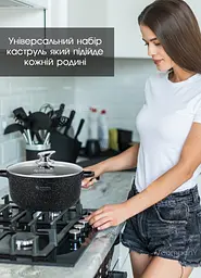 Набір каструль Edenberg, посуд з антипригарним покриттям, казани з керамічним гранітним покриттям, 8 предметів, Чорний - мініатюра 7