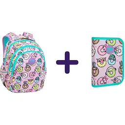 Набір: Рюкзак CoolPack Joy S Happy Donuts, 21 л 39х28х17 см (F048665)  + Пенал на блискавці СoolPack Clipper Happy Donuts з органайзером для ручок 20х14х3 см (F076665)