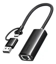 Адаптер для мережевого кабелю UGREEN CM650 USB C+USB A to RJ45 Gigabit Ethernet Adapter 1000Mbps для MacBook Pro/Air, iPad Pro, De