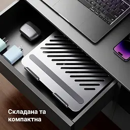 Складная подставка для ноутбука UGREEN LP592 для ноутбуков до 17,3 дюйма с максимальной нагрузкой 11 фунтов с вращением на 360° с регулировкой высоты и наклона с фиксацией поворота с отверстиями для вентиляции космический серый (90849) - миниатюра 7