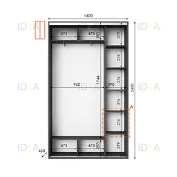 Шафа-купе Idea серія 1 140 x 45 x 240 см Антрацит Дзеркало - мініатюра 2