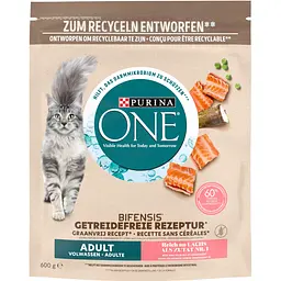 Сухий корм для дорослих котів Purina One Grain Free комплекс Bifensis з лососем 600 г