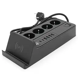 Мережевий фільтр-подовжувач Voltronic G-12, 4 розетки + 4 USB 3,2 А + 2 Type-C + бездротова зарядка, 2 м, чорний - мініатюра 1