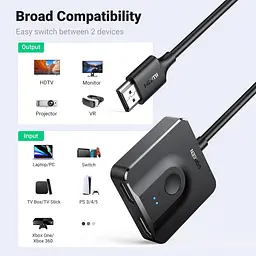 Спліттер UGREEN 2в1 HDMI Switcher 4K@60Hz CM311 з кабелем HDMI 1 м (70607) - мініатюра 7