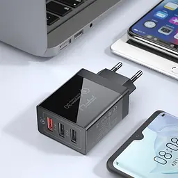 Адаптер блок живлення 3 порти (виходу) Essager Fangbo QC3.0 3U (QC+Dual 2.4A) чорний - мініатюра 8