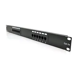 Патч-панель PiPo 12 портів UTP кат 5E 19" 1U неекранована чорна Q25 (73-00880) - мініатюра 1