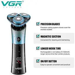 Електробритва VGR V-326 швидке та комфортне гоління чорно-блакитна (41590-16010_483) - мініатюра 2