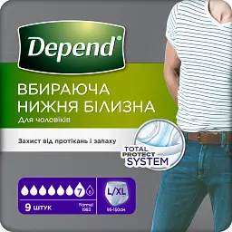 Поглинаюча спідня білизна Depend для чоловіків L/XL 18 шт. (2 уп. х 9 шт.) - мініатюра 2