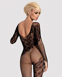 Бодістокінг Obsessive Bodystocking F210 S/M/L black, рукава-мітенки, сітка, кольорове мереживо - мініатюра 3