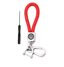 Брелок для ключів Volkswagen червоний, фурнітура хром, ремінець+викрутка+карабін