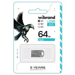 USB флеш накопичувач Wibrand 64GB Hawk Silver USB 2.0 (WI2.0/HA64M1S) - мініатюра 2