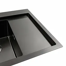 Кухонна мийка чорна PVD 58x48 L Platinum Handmade (два отвори, круглий сифон 3,0/0,8), Чорний - мініатюра 3