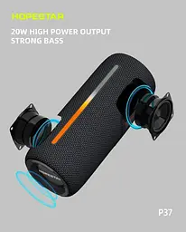 Портативна колонка Bluetooth 5.1 акумуляторна бездротова 2х10Вт з RGB підсвічуванням Hopestar P37 чорний - мініатюра 3