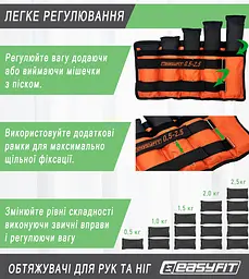 Обтяжувачі для ніг та рук EasyFit набірні чорно-помаранчеві 0,5-2,5 кг (пара) - мініатюра 5