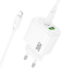 МЗП Hoco CS55A Surplus PD30W+QC3.0 (1USB-A/1C) + кабель Type-C to Lightning White - мініатюра 6
