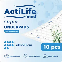 Пелюшки гігієнічні Actilife Med Super поглинаючі 60х90 см 10 шт.