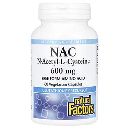 N-ацетил-L-цистин Natural Factors N-Acetyl-L-Cysteine 600 mg, 60 вегакапсул для антиоксидантной поддержки