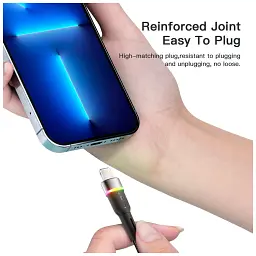 Дата кабель USB 2.0 AM to Lightning 2.0m 2.4A LED black Essager (EXCL-XCDA01) - мініатюра 8