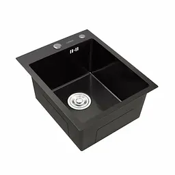 Кухонна мийка Platinum Handmade PVD 40x50 чорна (сифон крулий 3.0/0.8) - мініатюра 2