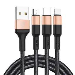 Кабель Hoco X26 Pisces Cable USB to microUSB / Lightning / TypeC 2A 1m Black - Red