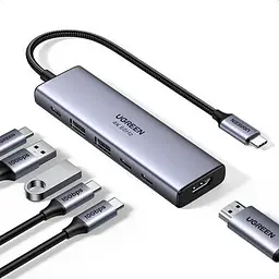 Концентратор Ugreen USB-C to HDMI + 2xUSB 3.2 + 2xUSB-C 3.2 + PD CM511 gray (35999) - мініатюра 2