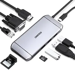 USB-C хаб 9-в-1 Choetech M15 HDMI 4K\30Hz, VGA, 3 USB3.0, RJ45, USB-C PD, SD-card, TF-card (43-00153) - мініатюра 3